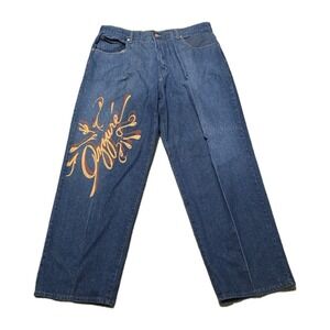 Vintage‎ Azzuré Love Life Denim Jeans 42x34 Blue Baggy Fit Graphic Leg Loose Y2K